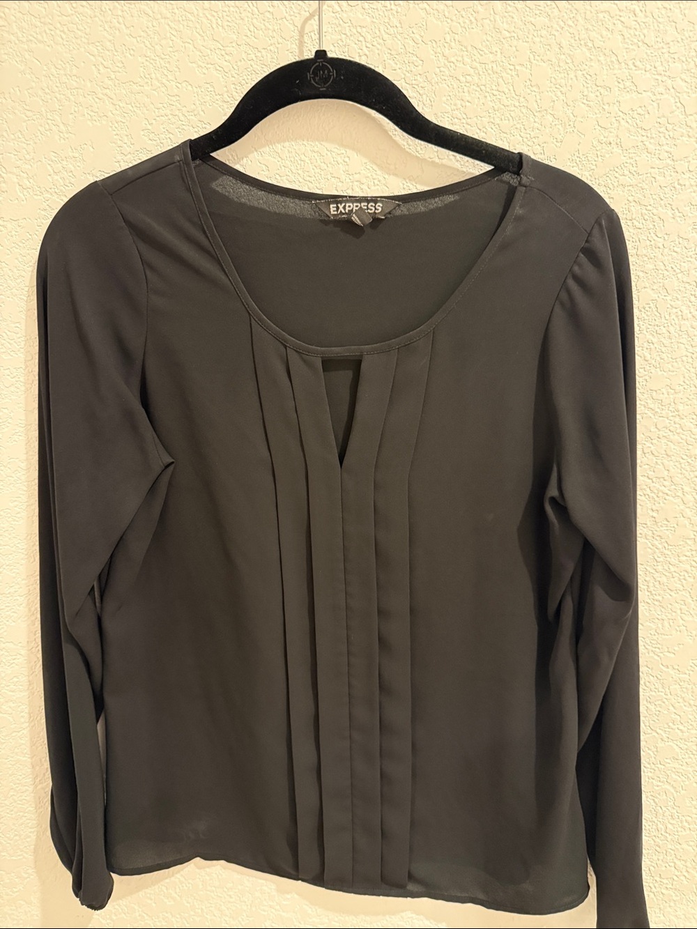 Express Black Pleated Front Long Sleeve Blouse